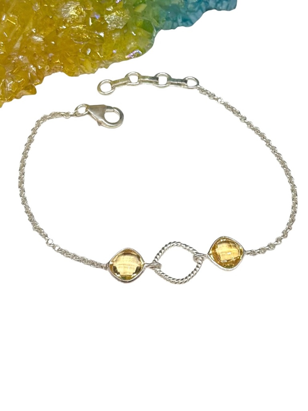 Citrine Bracelet 925 Solid Sterling Silver Tennis Chain Link Adjustable